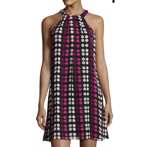 NWT Womens CeCe by Cynthia Steffe Black Dot Steam Halter Shift Dress Sz 14 - Picture 1 of 10
